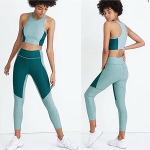OUTDOOR VOICES X MADEWELL SET Crop Top And 3/4 Warmup Leggings XS Emerald Slate